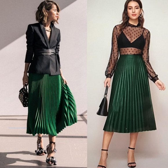 Mango Dresses & Skirts - NEW Mango MNG Satin Effect  High Waisted Pleated Midi Skirt